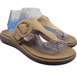 Vionic Recovery Activate RX Suede Wedge Thong Slide Sandals Size 9 Beige Comfort